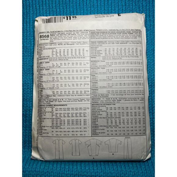 McCalls 8568 Sewing pattern dress jacket top pants size 14 16 18 - Picture 3 of 8